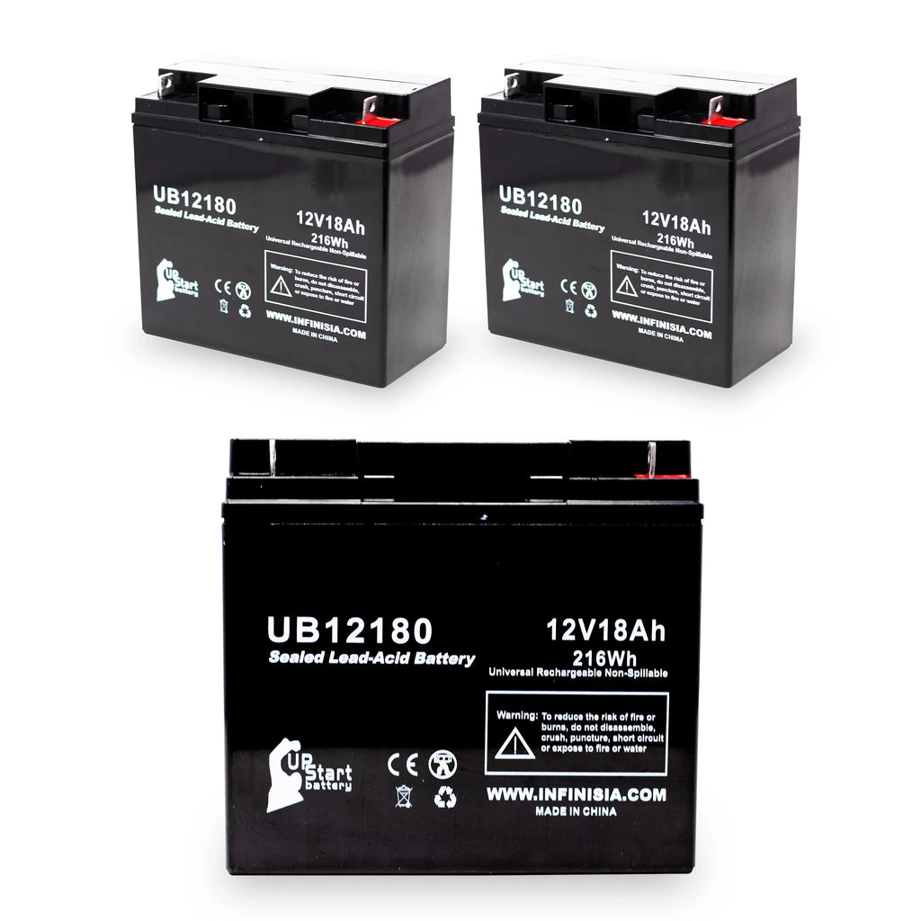3x Pack - matching DATASCOPE 14600003401 Battery - Replacement UB12180 Universal Sealed Lead Acid Battery (12V, 18Ah, 18000mAh, T4 Terminal, AGM, SLA)