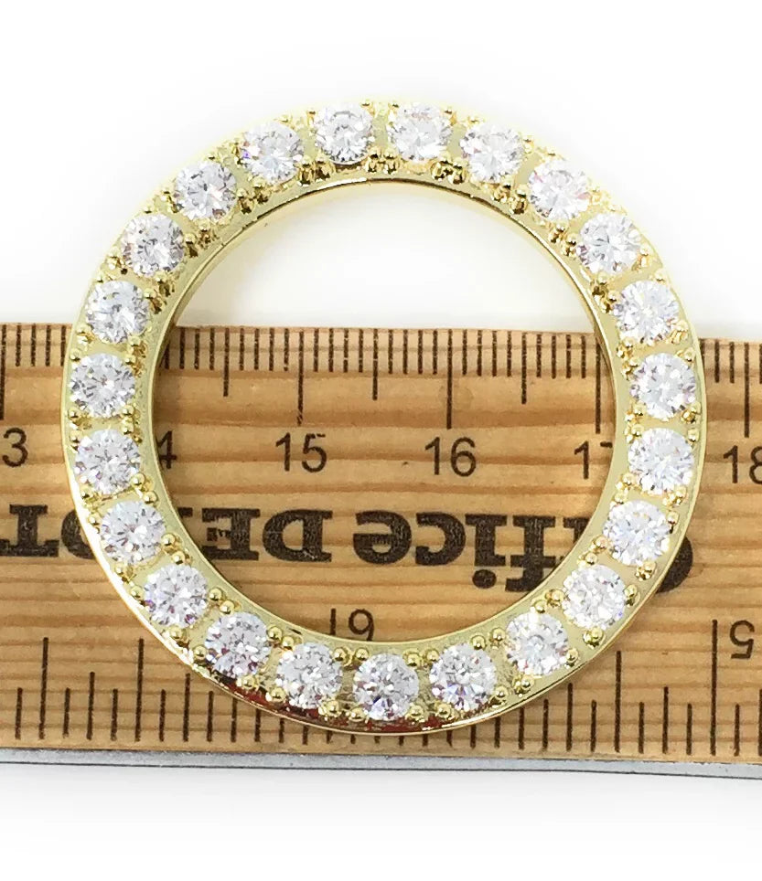 Solid Stainless Steel 14K Yellow Gold Finish Simulated Diamonds Rolex Watch Custom Bezel 32mm Insert shield Case