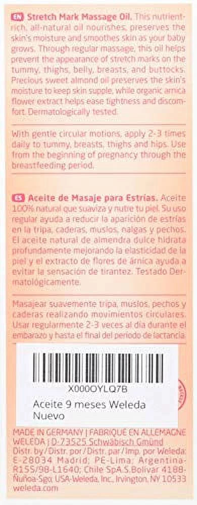 Oz (Pack of 1). Weleda: Pregnancy Body Oil for Stretch Marks, 3.4 Fl