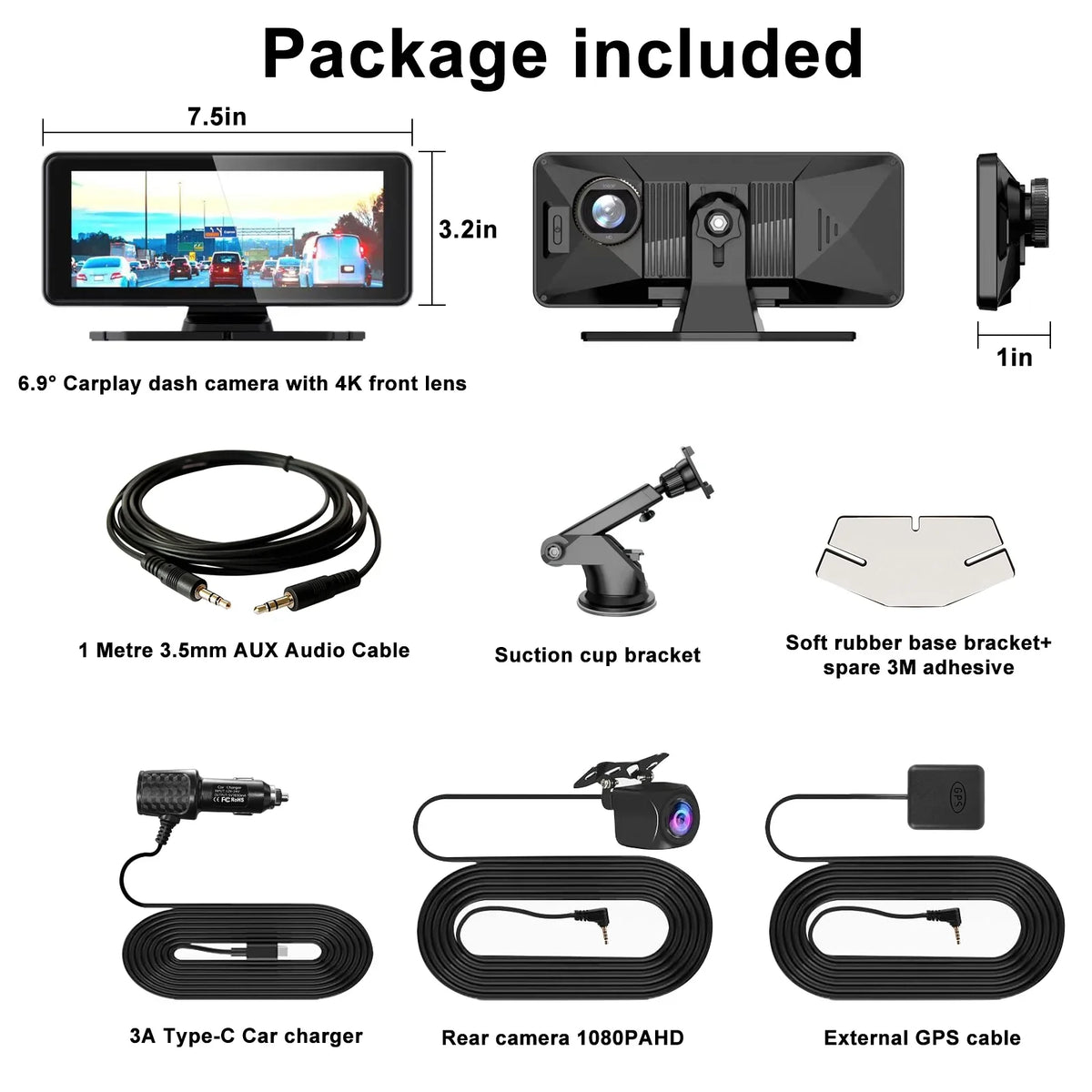 NEXPOW Carplay Touchscreen with 4K Dash Cam, Portable  Carplay & Android Auto Car Stereo, Car Audio Receivers with 1080p Backup Camera, GPS Navigation, Bluetooth (6.9inches)