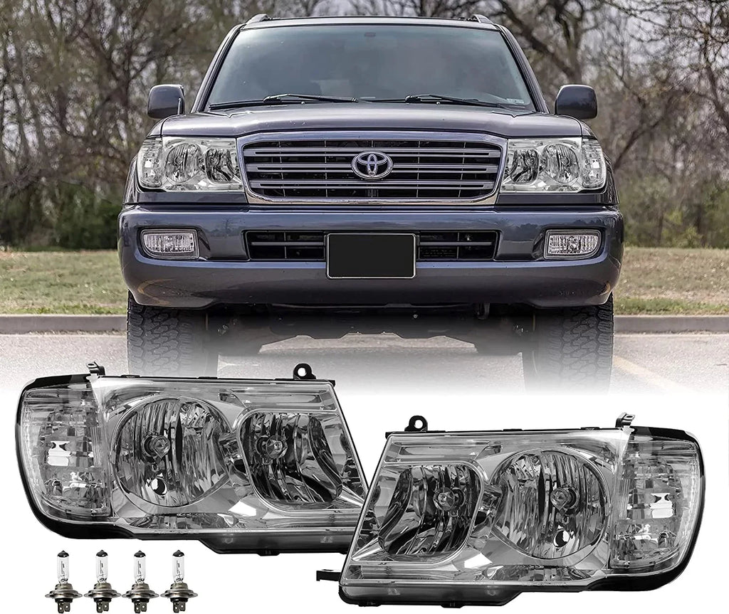 USR DEPO FJ100 Headlights - Headlamps Set (Left + Right) suitable with 1998-2005  Land Cruiser FJ 100 (Euro Style with Clear Corner ONE Piece Design)