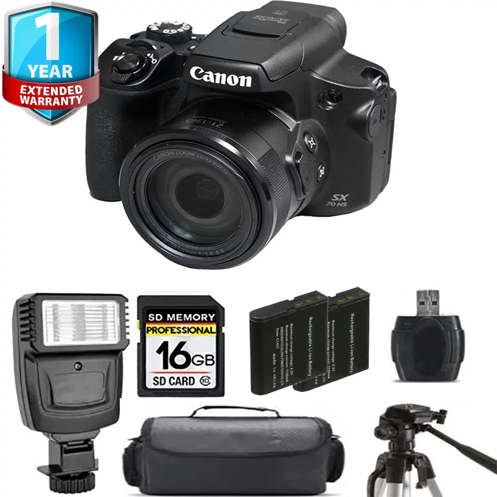 PowerShot SX70 HS Digital Camera + Extra Battery + Flash+ 1 Yr Warranty