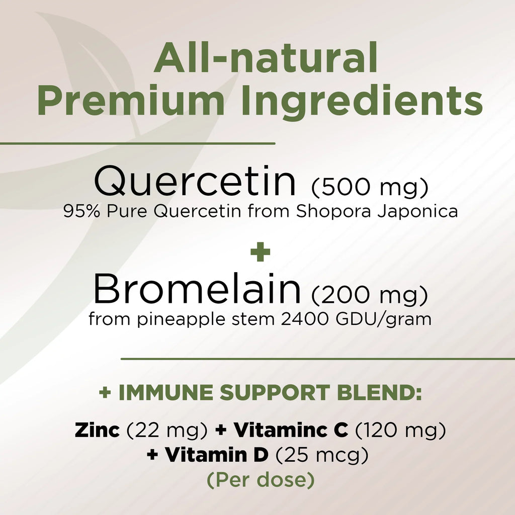 Daily Supplement with Vitamin D3 (Non-GMO, Gluten-Free, Vegan) 6 Month Supply. Quercetin with Vitamin C and Zinc - Quercetin 500mg - Quercetin with Bromelain - Zinc Quercetin - 360 Veggie Caps