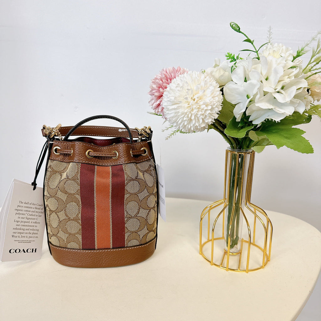 COACH C8322 Mini Dempsey Bucket Bag IN KHAKI SADDLE MULTI