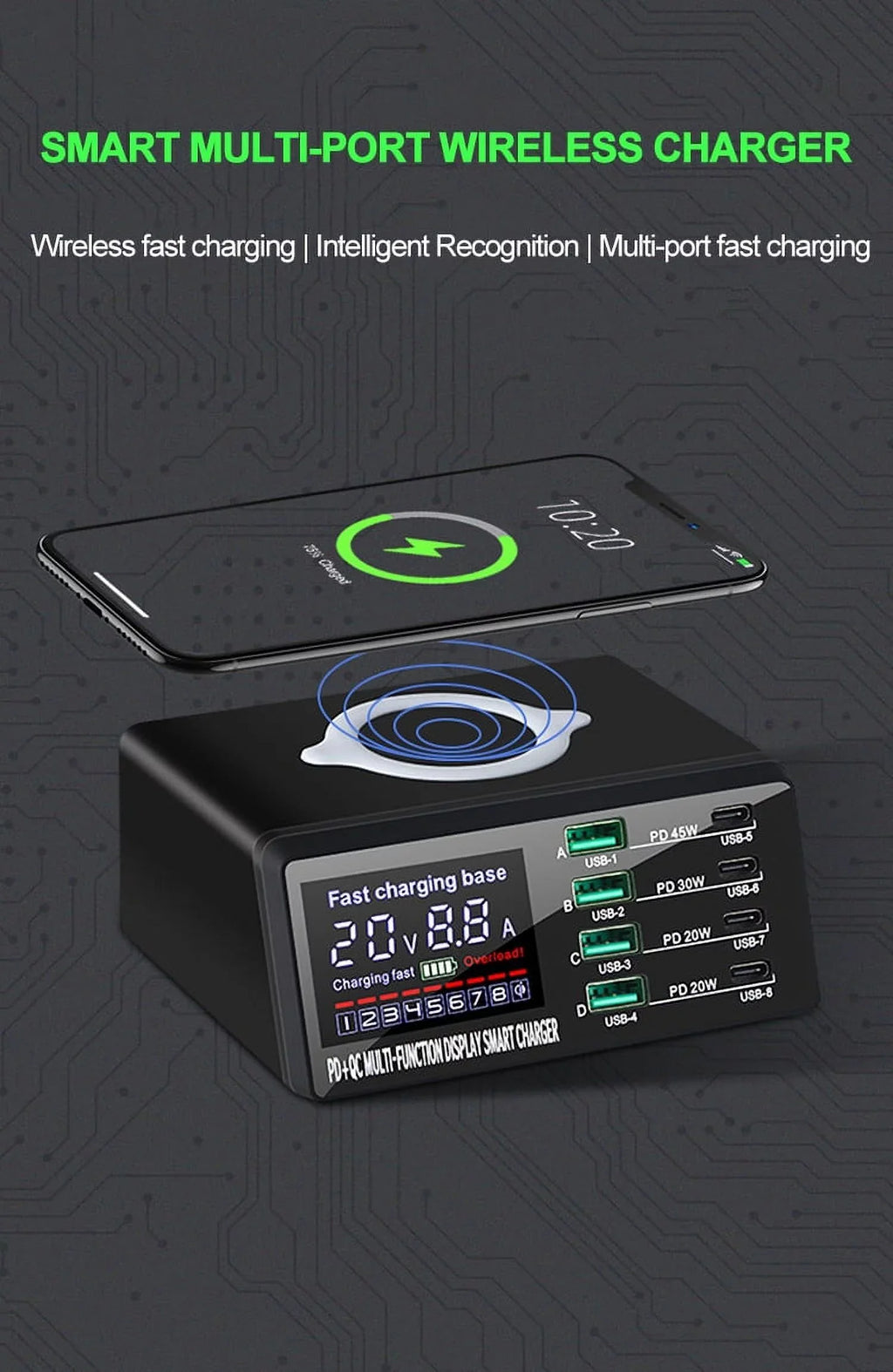 RIWPKFH 110W USB Charger Adapter Wireless Charger Charging Station PD USB C Fast Phone Charger For iPhone 13 12 11  Huawei