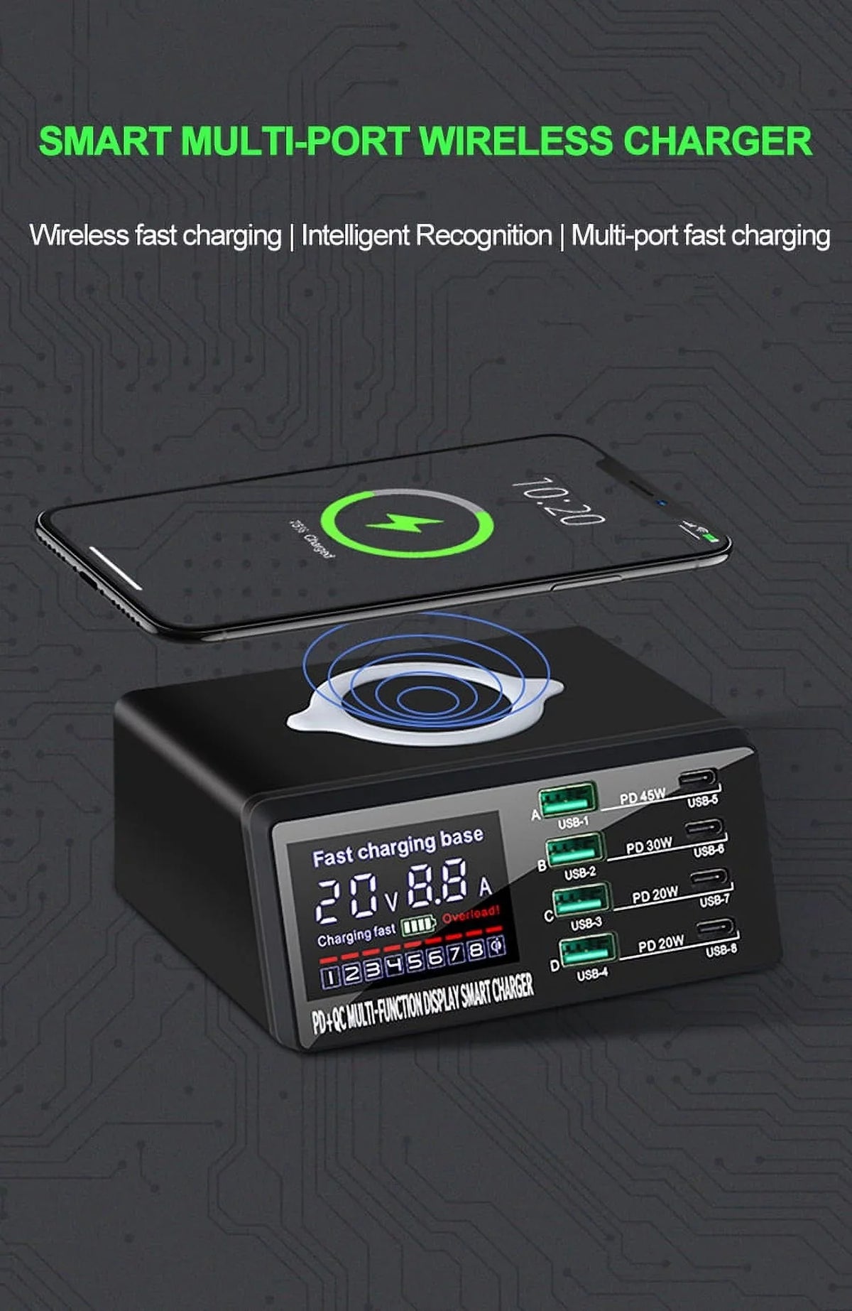 RIWPKFH 110W USB Charger Adapter Wireless Charger Charging Station PD USB C Fast Phone Charger For iPhone 13 12 11  Huawei