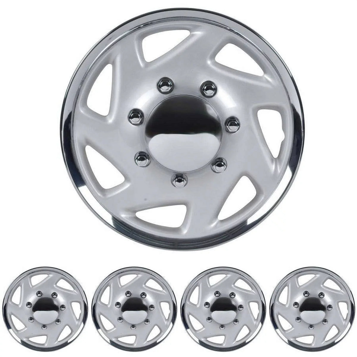 BDK  E-Series Style Hubcaps Wheel wrap, 16" Chrome Replica wrap, 4 Pieces