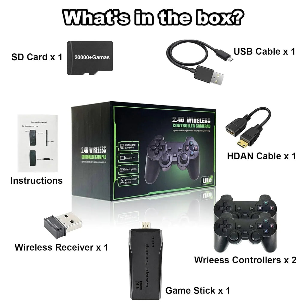 Retro Game Stick with Built-in 9 Emulators, Retro Gaming Console with 20,000+ Games, HD Output and 2.4GHz Wireless Controller for TV Plug and Play -  Classic Games