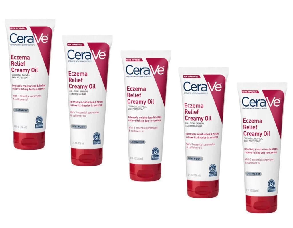 '- Pack of 5. Oz. Cerave Eczema Relief Creamy Oil Oatmeal Skin Protectant, 8 Fl