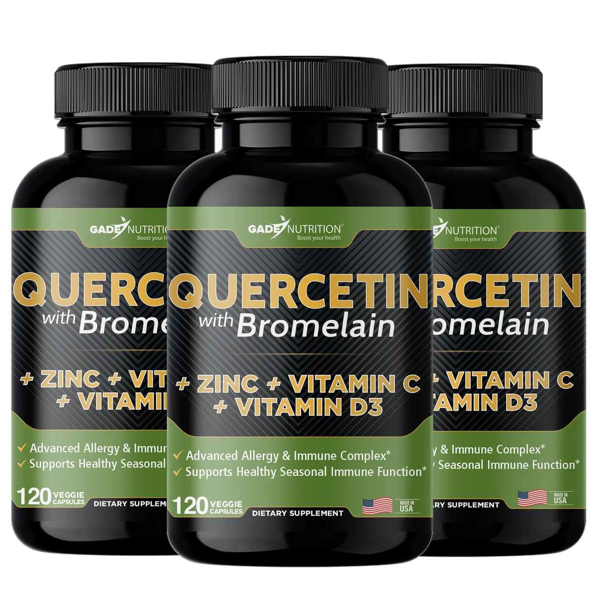 Daily Supplement with Vitamin D3 (Non-GMO, Gluten-Free, Vegan) 6 Month Supply. Quercetin with Vitamin C and Zinc - Quercetin 500mg - Quercetin with Bromelain - Zinc Quercetin - 360 Veggie Caps