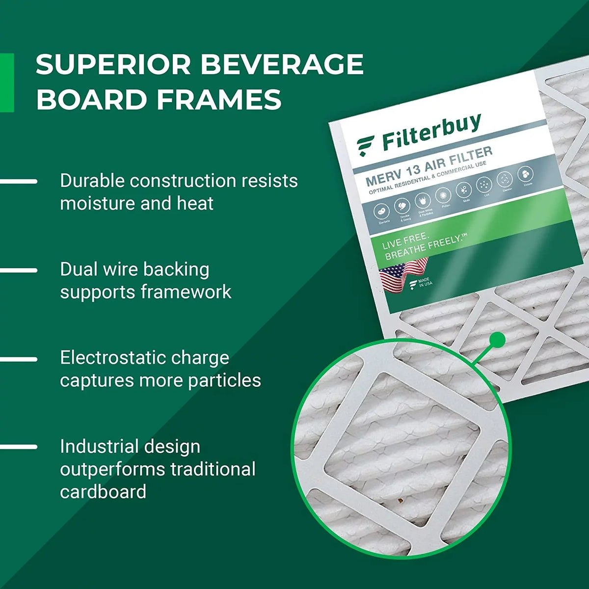 Filterbuy 20x20x5 MERV 13 Pleated HVAC AC Furnace Air Filters for Honeywell FC100A1011 and Lennox X0585 (3-Pack)