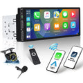 Podofo Single 1 Din 6.86'' HD Touchscreen Car Stereo Radio Wireless Carplay Android Auto Mirror Link Car MP5 Multimedia Player Bluetooth FM Receiver Audio USB,with Mic&Backup Camera