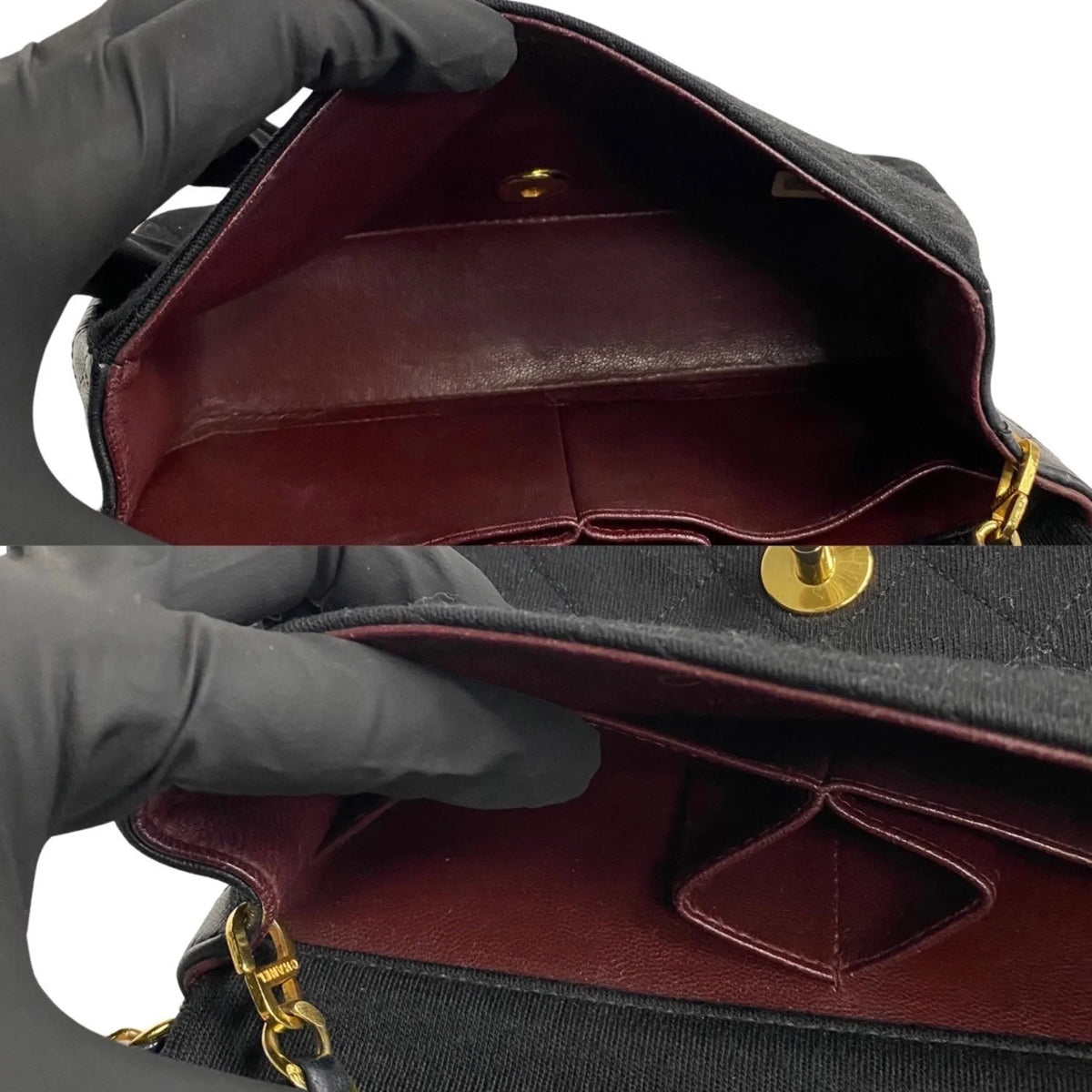Pre-Owned CHANEL Matelasse Cotton Lambskin Turnlock Full Flap Chain Shoulder Bag Black 73960 (Good)