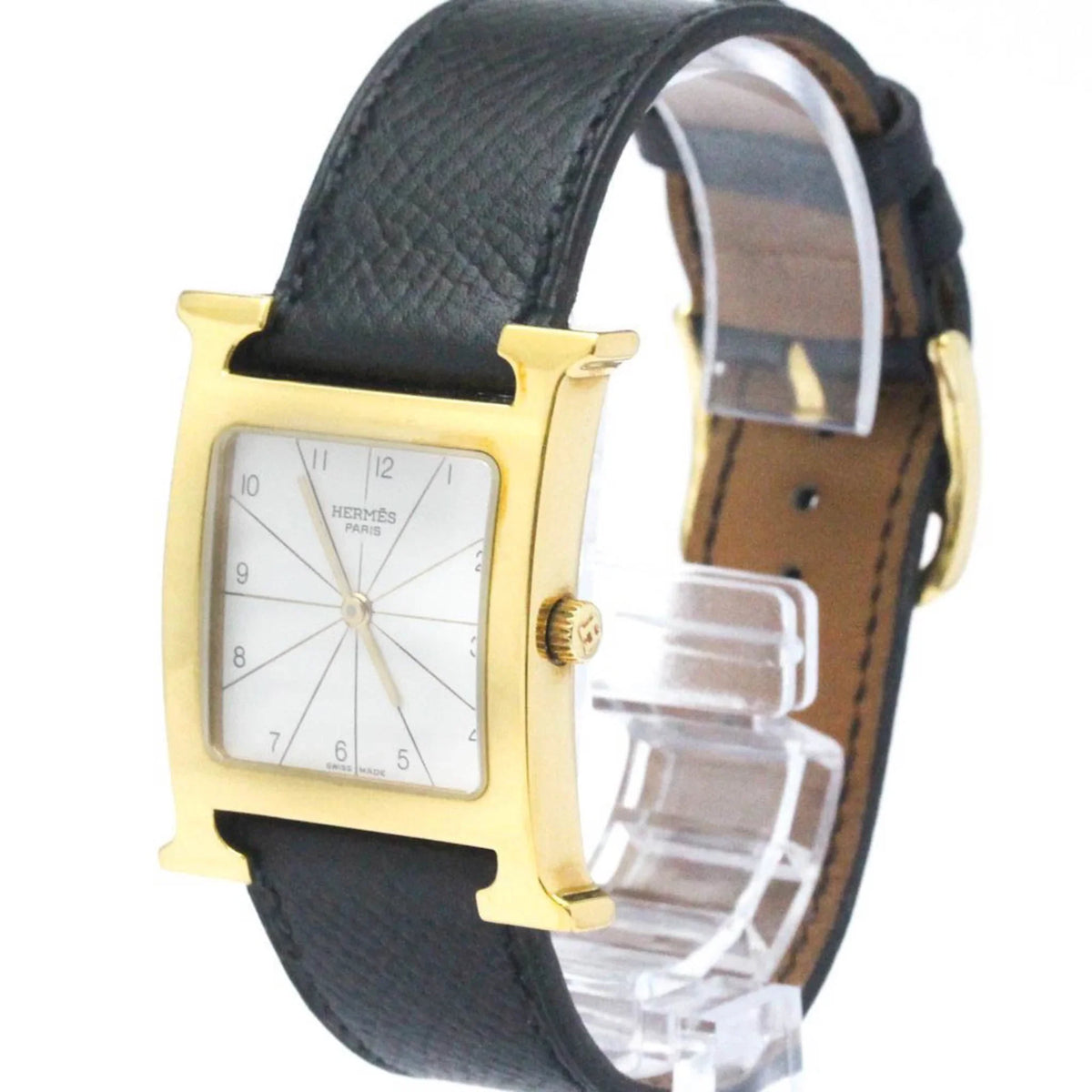 Pre-Owned HERMES H Watch Gold Plated Leather Quartz Mens Watch HH1.501 BF569965 (Good)