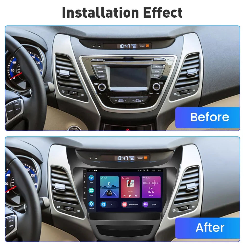 Podofo 2+32G for Hyundai Elantra 2014-2016 Wireless Carplay Android Auto Mirror Link 9'' Touchscreen Car Stereo Radio Android 11 System WIFI GPS Hifi FM Bluetooth Usb, AHD Backup Camera