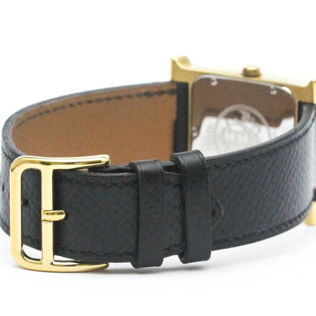 Pre-Owned HERMES H Watch Gold Plated Leather Quartz Mens Watch HH1.501 BF569965 (Good)