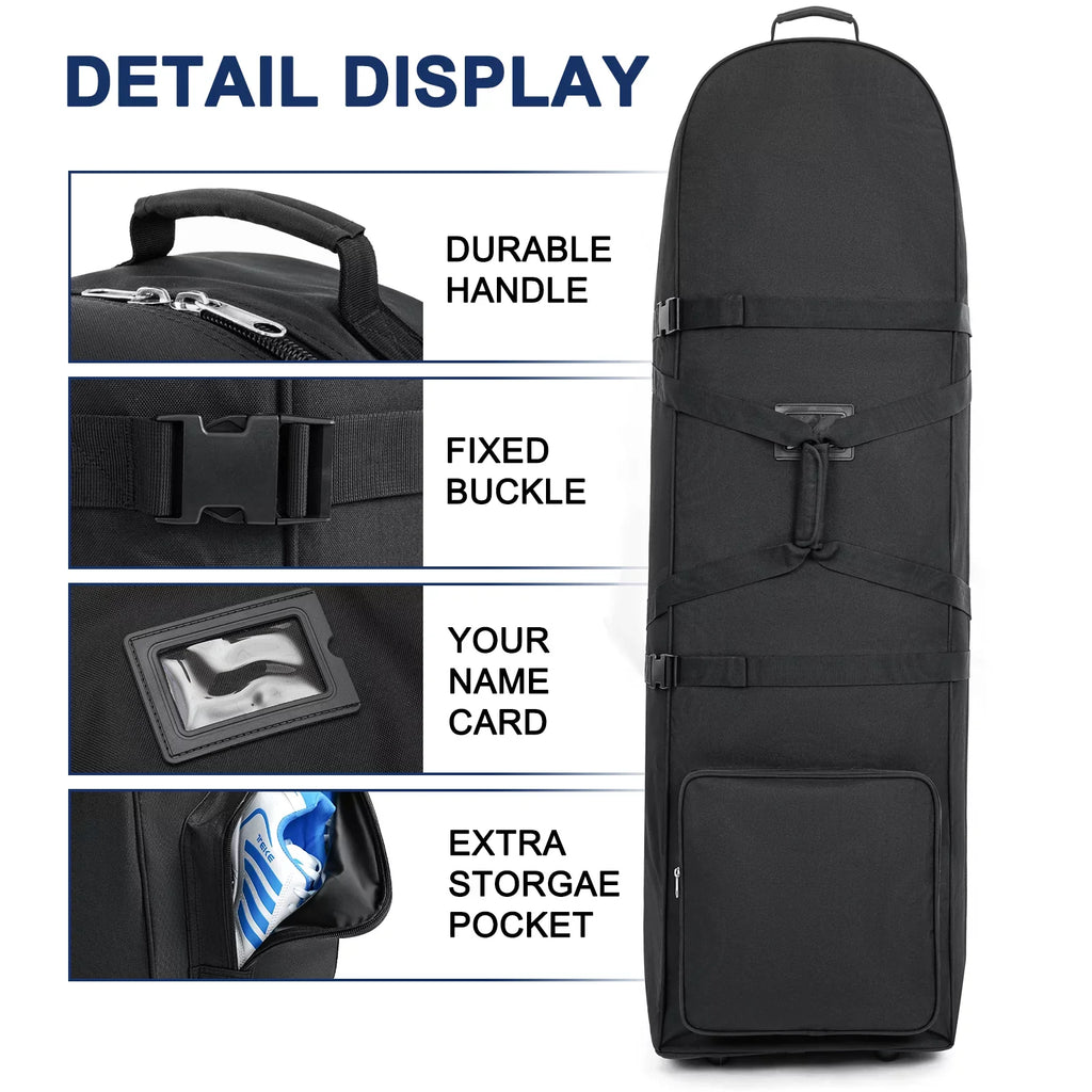 Wossspt Soft Golf Travel Bags with Stabilizing Straps, Upgraded Rubber Wheels, Heavy Duty 900D Polyester Oxford Wear immune，Extra Storage Pocket