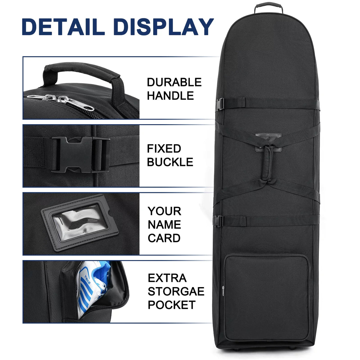 Wossspt Soft Golf Travel Bags with Stabilizing Straps, Upgraded Rubber Wheels, Heavy Duty 900D Polyester Oxford Wear immune，Extra Storage Pocket