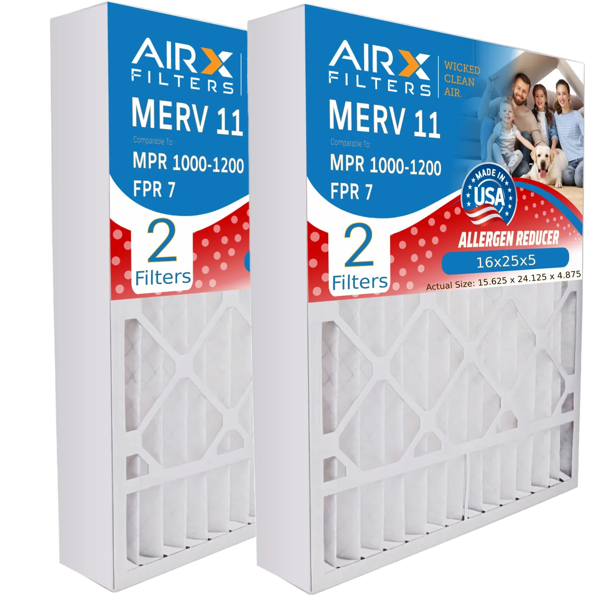 16x25x5 Air Filter MERV 11 Comparable to MPR 1000, MPR 1200 & FPR 7 suitable with Ultravation 91-005 Filter MERV 11 Comparable to MPR 1000, MPR 1200 & FPR 7 by AIRX FILTERS WICKED CLEAN AIR.