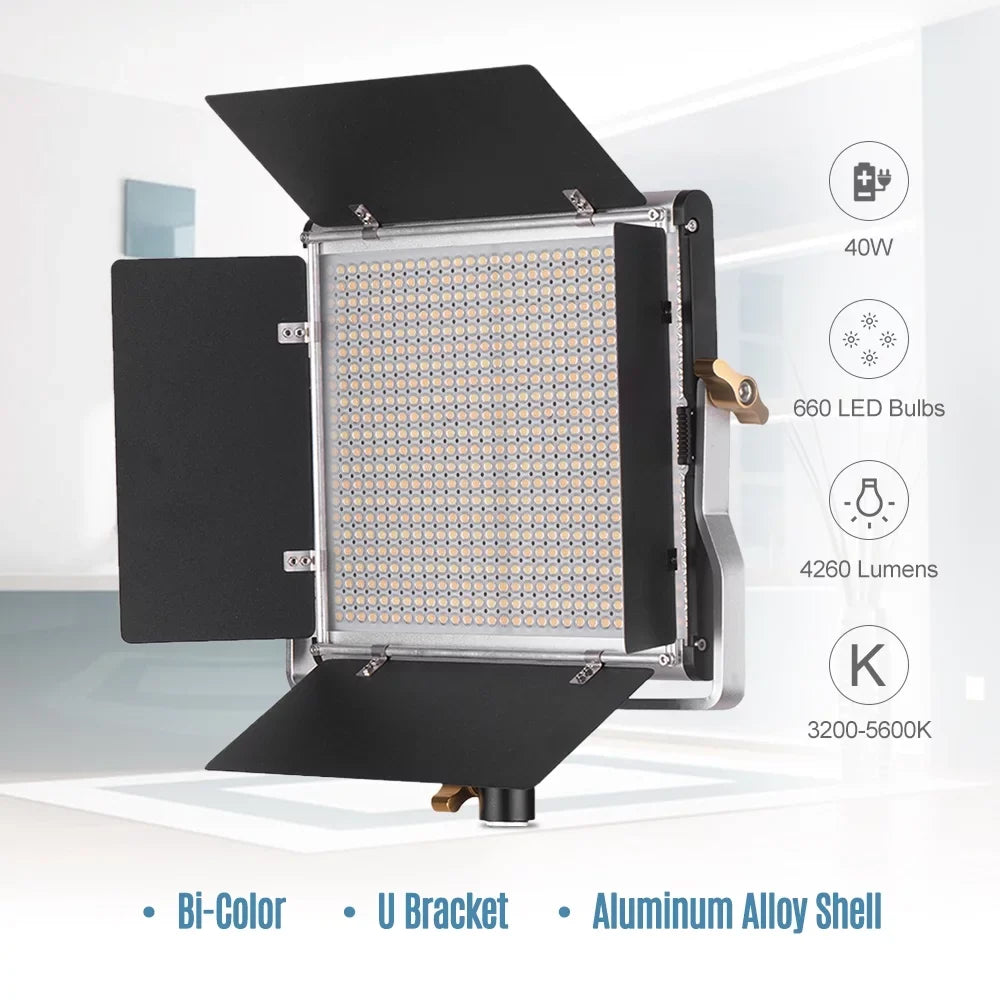 Andoer-2 Photography Lamp,U Barndoor Kit CRI 85+ U Video Dimmable 660 Barndoor Kit Studio Bi-Color Panel 3200-5600K Kit Studio Video Panel 3200-5600K CRI 660 L-ED Bi-Color Professional L-ED Video