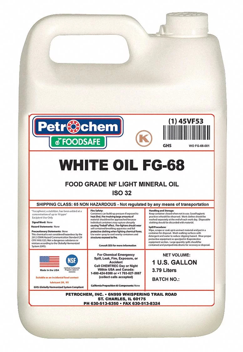 WO FG-68-001. Petrochem Mineral Hydraulic Oil,Food Grade,1 gal