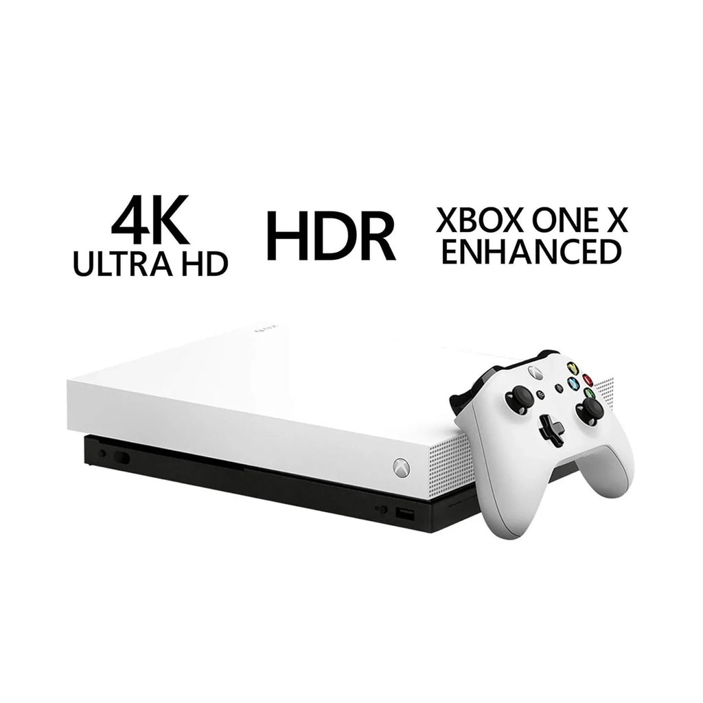 Pre-Owned  Xbox One X 1TB with 2 Controller, 4K Ultra HD White with BOLT AXTION Cleaning Kit Headset Bundle (Refurbished: Like New)