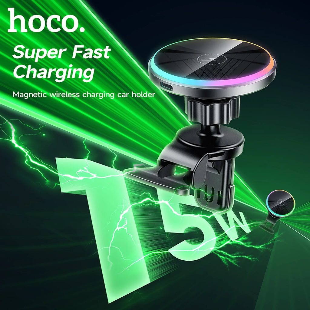 HOCO Magnetic Wireless Car Charger Air Vent Car Phone Holder Mount 15W QI Fast Charging matching for iPhone,,Huawei,etc