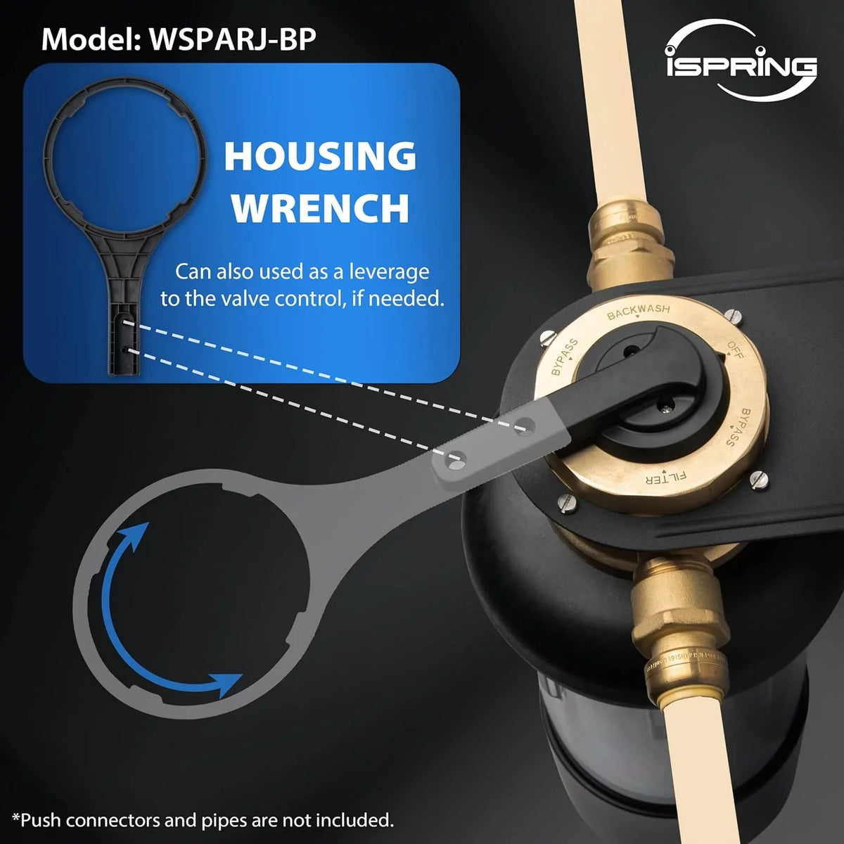 iSpring WSP100ARJ-BP Whole House Prefilter, Spin-Down Sediment moisture Filter with Bypass, Upgraded Clear Housing, Jumbo Size, Flushable and Reusable, Touch-Screen Auto Flushing, 4 Modes, 100 Microns