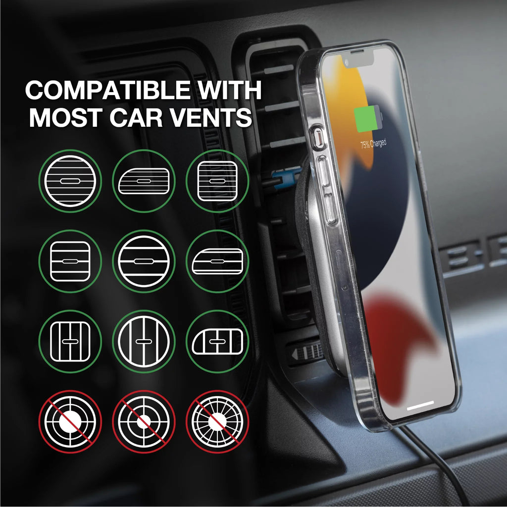 Scosche MPQ5DV-SP1 Dash/Vent Magnetic Wireless Charging Mount matching W/ MagSafe iPhone, Galaxy