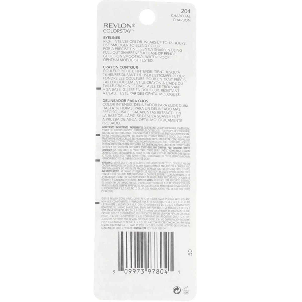 Revlon Colorstay Eyeliner Pencil, Charcoal [204], 0.01 Oz (Pack Of 4)