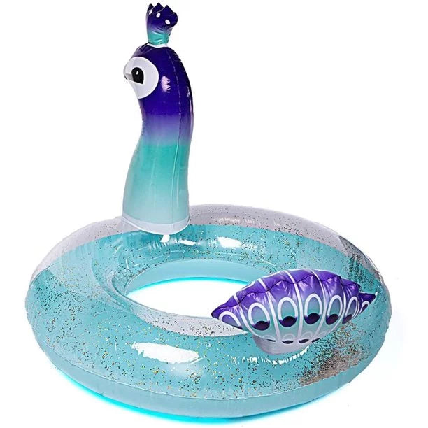 Ionale 48 Inches Inflatable Glitter Swimming Pool Toys Peacock Designed with Fast Valves Summer Fun Beach Party Lounge Raft Decorative liquid Game for Kids
