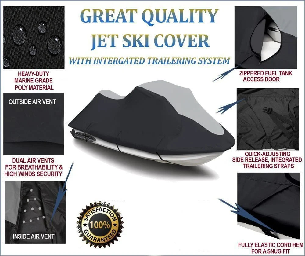 SUPER HEAVY-DUTY PWC 600D JET SKI protector suitable for Sea Doo Sea-Doo GTX 2000-2001, GTX Limited 2005-2008 Jet Ski Watercraft protector Black/Grey