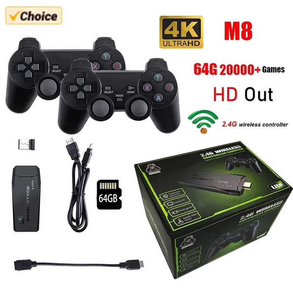 4K HD M8 TV Game Stick Video Game Console With 20000 Classic Games For PS1/FC/GBA/MAME/MD 12 Emulators 2.4G Wireless Controller