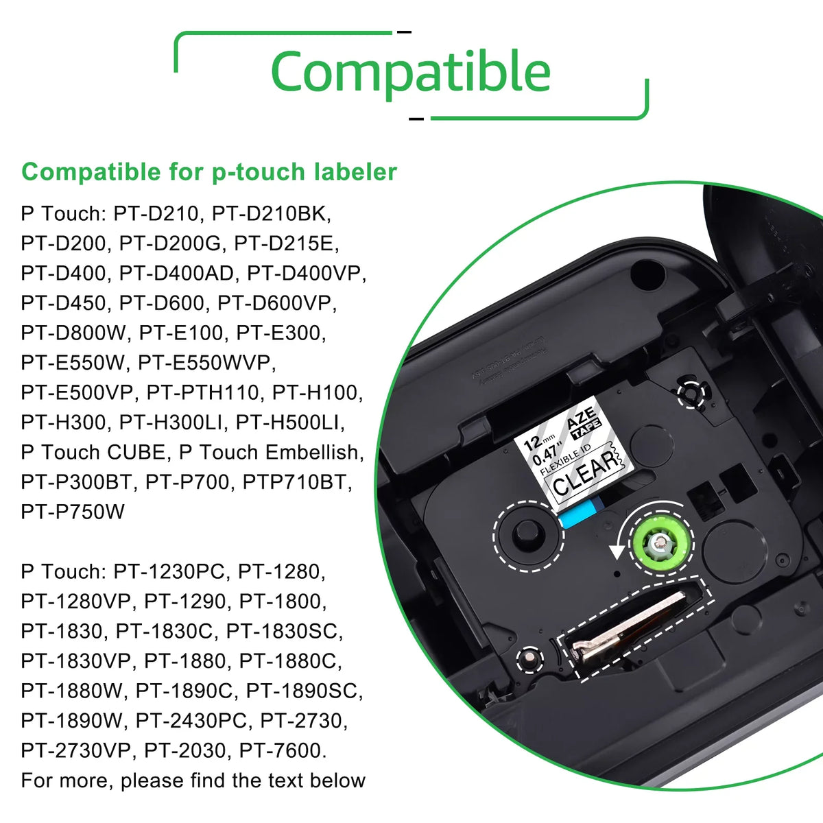GREENCYCLE 100PK matching for Brother P-touch 12mm x 8m Black on Clear TZ TZe TZe-FX131 TZ-FX131 TZe-131 TZ-131 Flexible ID Cable Wire Label Tape