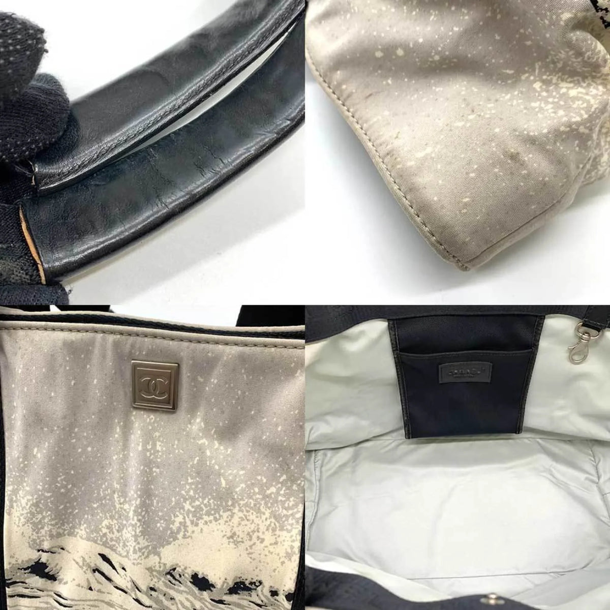 Pre-Owned CHANEL Bag Sports Line High Summer Handbag Black x Gray Tote Horizontal Wave Pattern Ladies Men's Nylon Canvas (Fair)