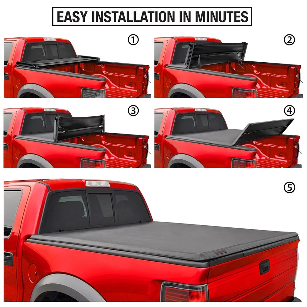 MaxMate Soft Quad-fold Truck Bed Tonneau shield matching with 2007-2013 Chevy Silverado GMC Sierra 1500 (NOT FIT 2007 Classic) | 5'9" (69") Bed | TCC484003