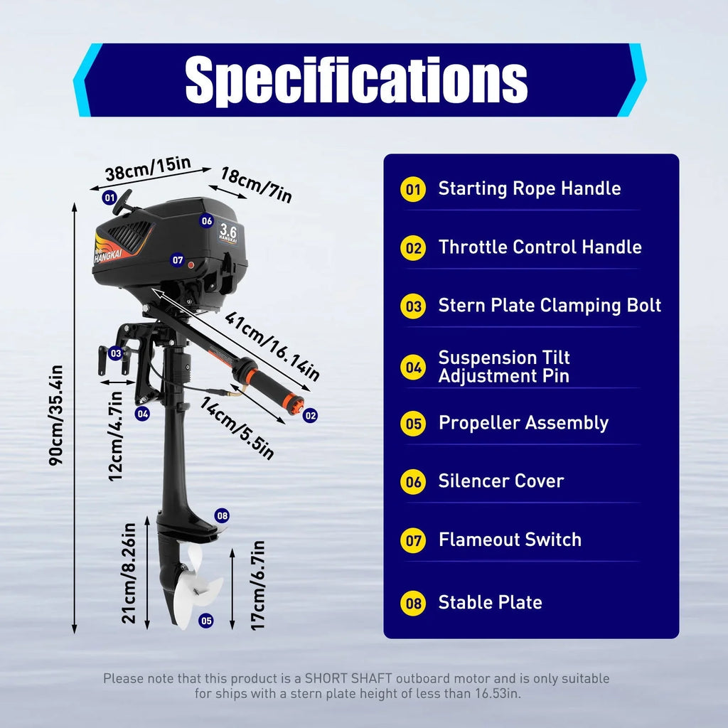 WUZSTAR 3.6HP 2 Stroke Outboard Motor,Trolling vessel Engine Motor for Fishing Aquaculture Outdoor Adventure vessel