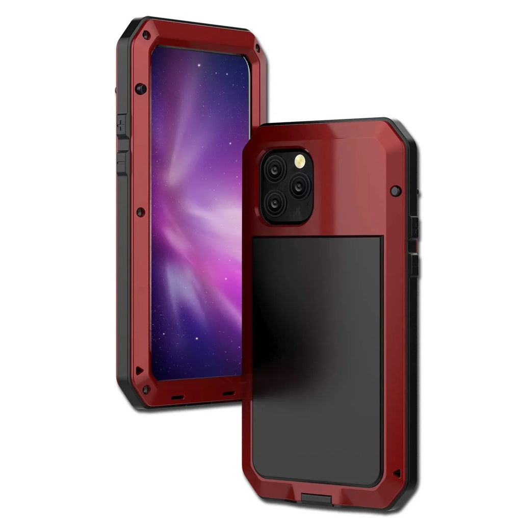 Gorilla Glass Aluminum Metal iPhone 13 Pro Case (Red) Heavy Duty Military Grade Shockproof and Scratch immune Protection, Rugged Outdoor Travel