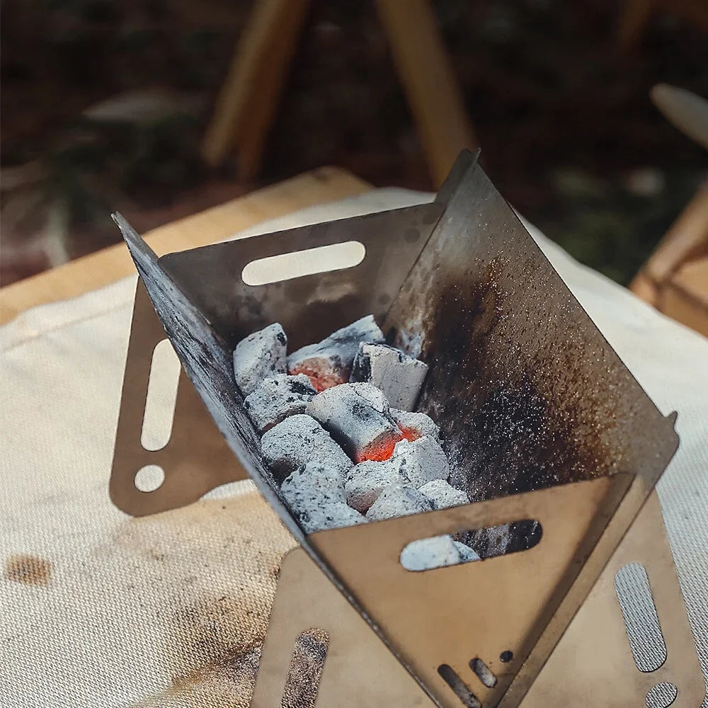 Camping Wood Burning Stove with Grill Plate Outdoor Portable Folding Stainless Steel Backpacking Cooking Stove