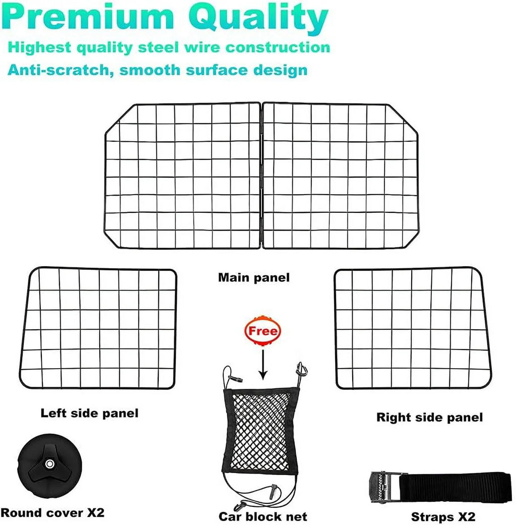 Dog Car Barriers—Heavy Duty Adjustable Wire Pet Cars Barrier with Front Seat Mesh in Black—Safety Travel Dividers Fence for Vehicles, SUV, Cars