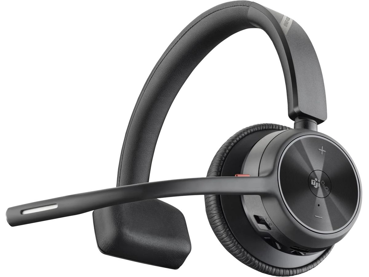 Poly Voyager 4310-M  Teams Certified Headset With Charge Stand - Stereo, Mono - Wired/Wireless - Bluetooth - 164 ft - 20 Hz - 20 kHz - Over-the-head - Binaural - Ear-cup - 4.92 ft Cable - ...
