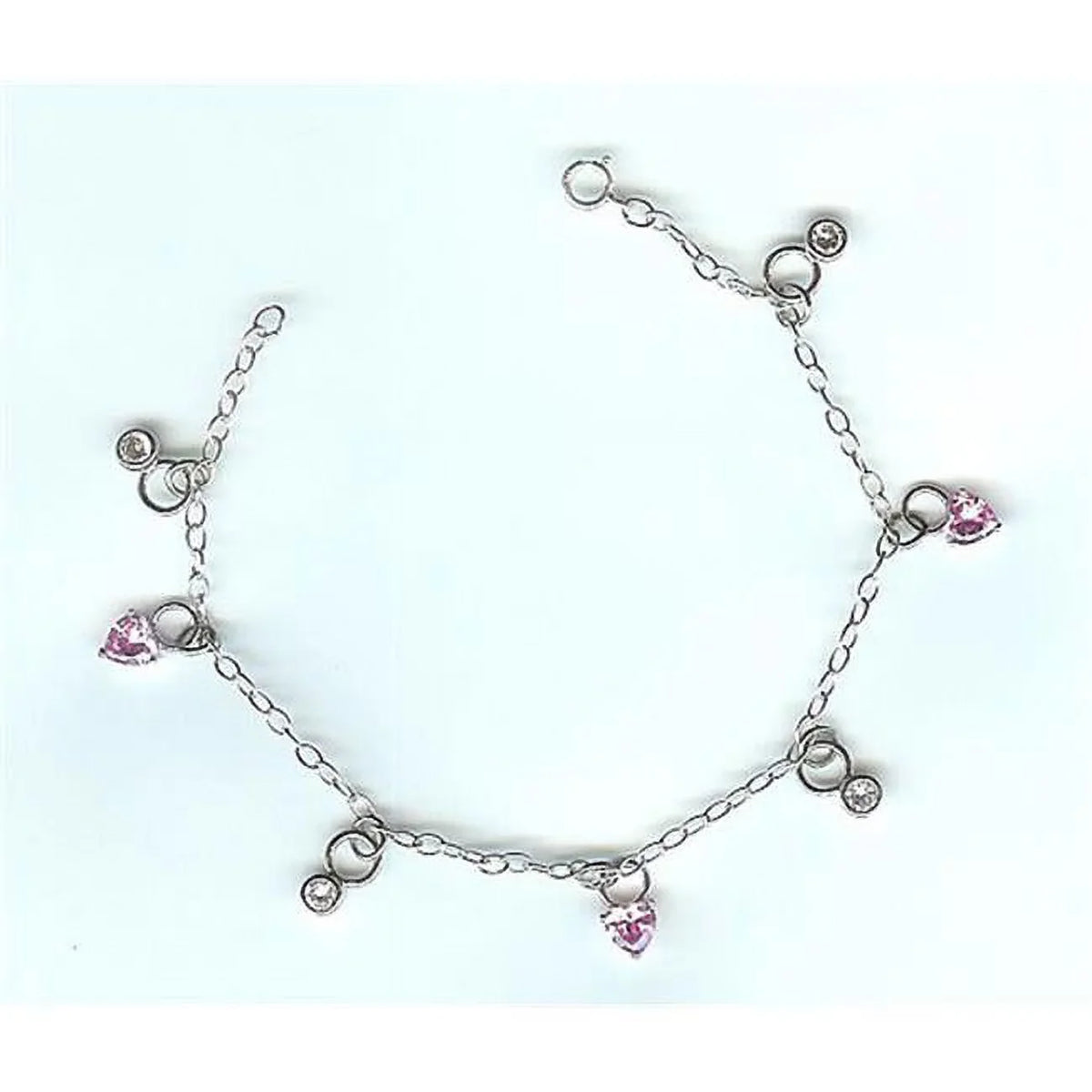 Designer Jewelry  Sterling Silver & Pink CZ Charm Bracelet