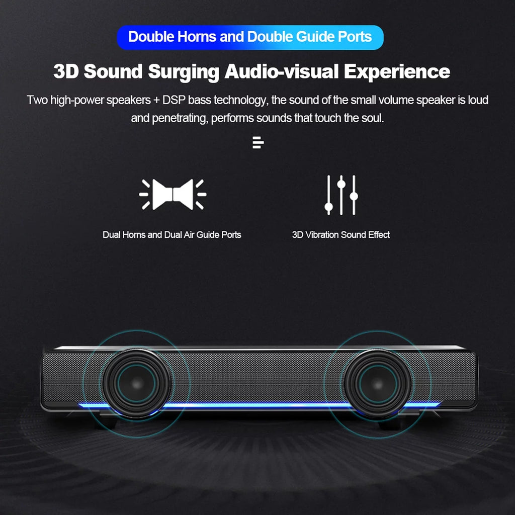 Andoer V-196 USB Wired Computer Speaker Bar Stereo Subwoofer Powerful  Player Bass Surround Sound Box 3.5mm Audio Input for PC Laptop Smartphone Tablet MP3 MP4