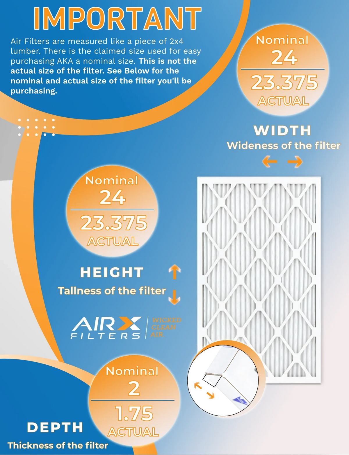 24x24x2 Air Filter MERV 13 Rating, 12 Pack of Furnace Filters Comparable to MPR 1500 - 2200 & FPR 9 - Made in USA by AIRX FILTERS WICKED CLEAN AIR.