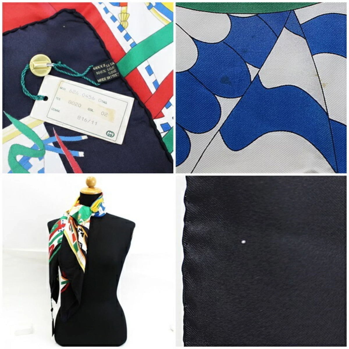 Pre-Owned Gucci Silk Scarf Muffler Stole Black x Multicolor GUCCI | Ladies (Good)