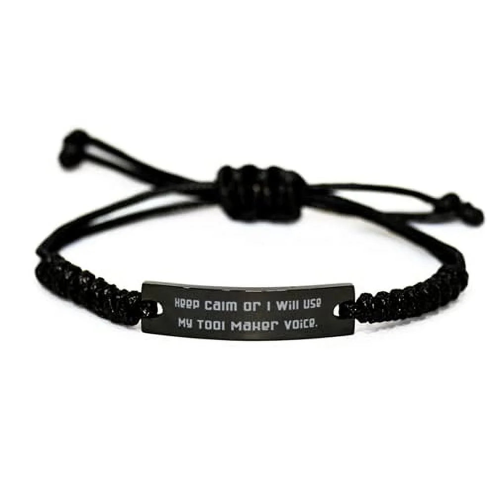 amangny Inspirational Tool Maker Gifts, Keep Calm or I Will Use My Tool Maker Voice, Joke Black Rope Bracelet for Colleagues from Coworkers