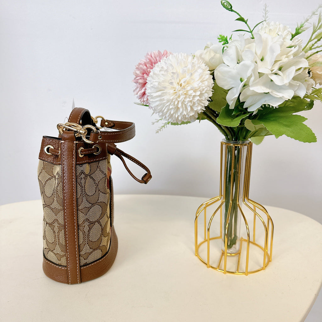 COACH C8322 Mini Dempsey Bucket Bag IN KHAKI SADDLE MULTI