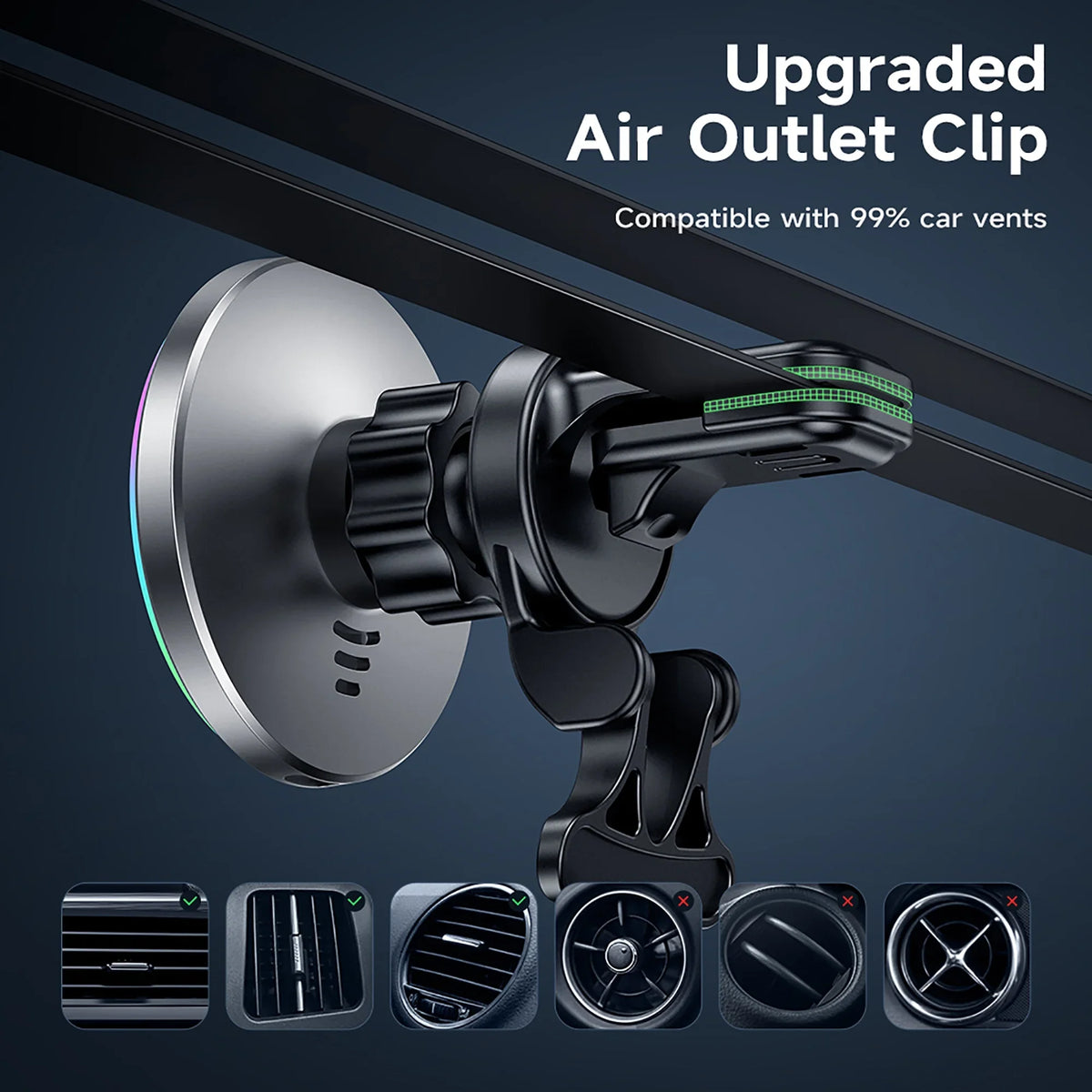 HOCO Magnetic Wireless Car Charger Air Vent Car Phone Holder Mount 15W QI Fast Charging matching for iPhone,,Huawei,etc