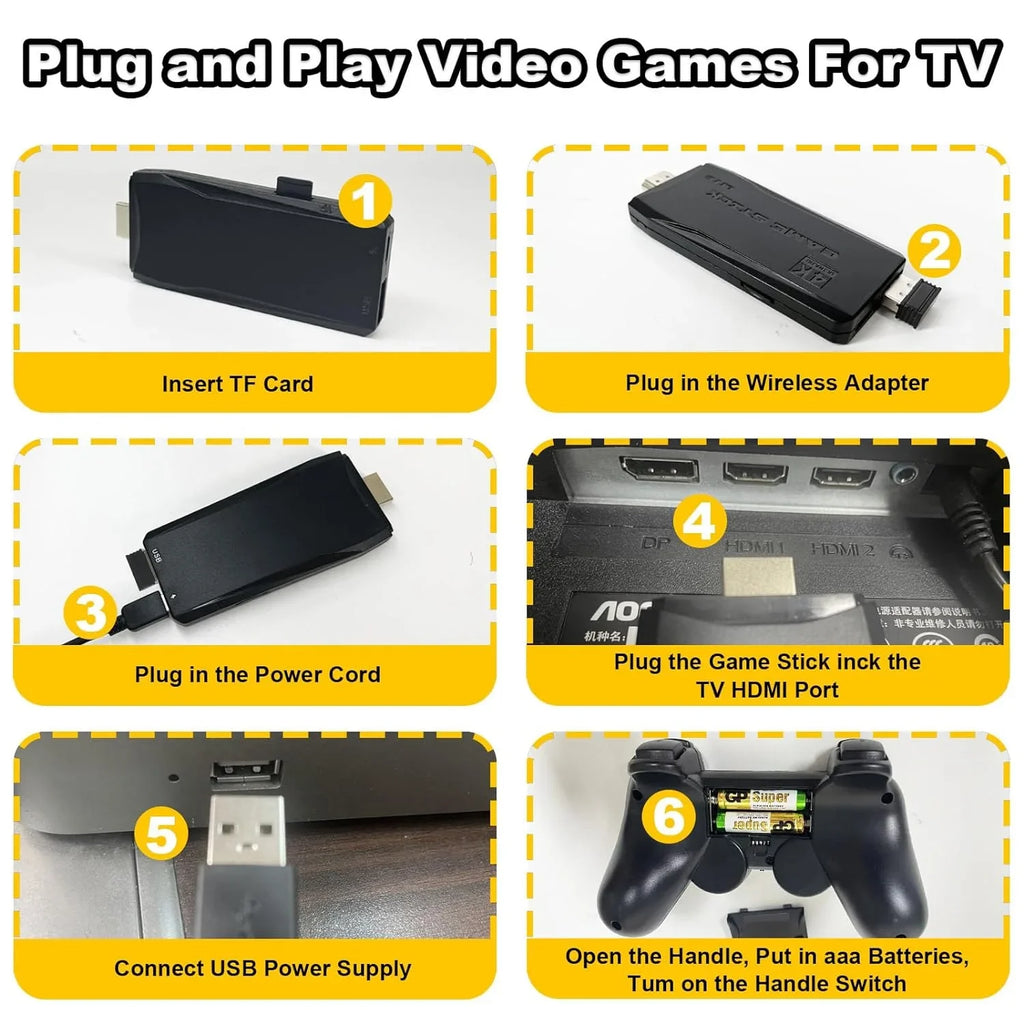 Retro Game Stick with Built-in 9 Emulators, Retro Gaming Console with 20,000+ Games, HD Output and 2.4GHz Wireless Controller for TV Plug and Play -  Classic Games