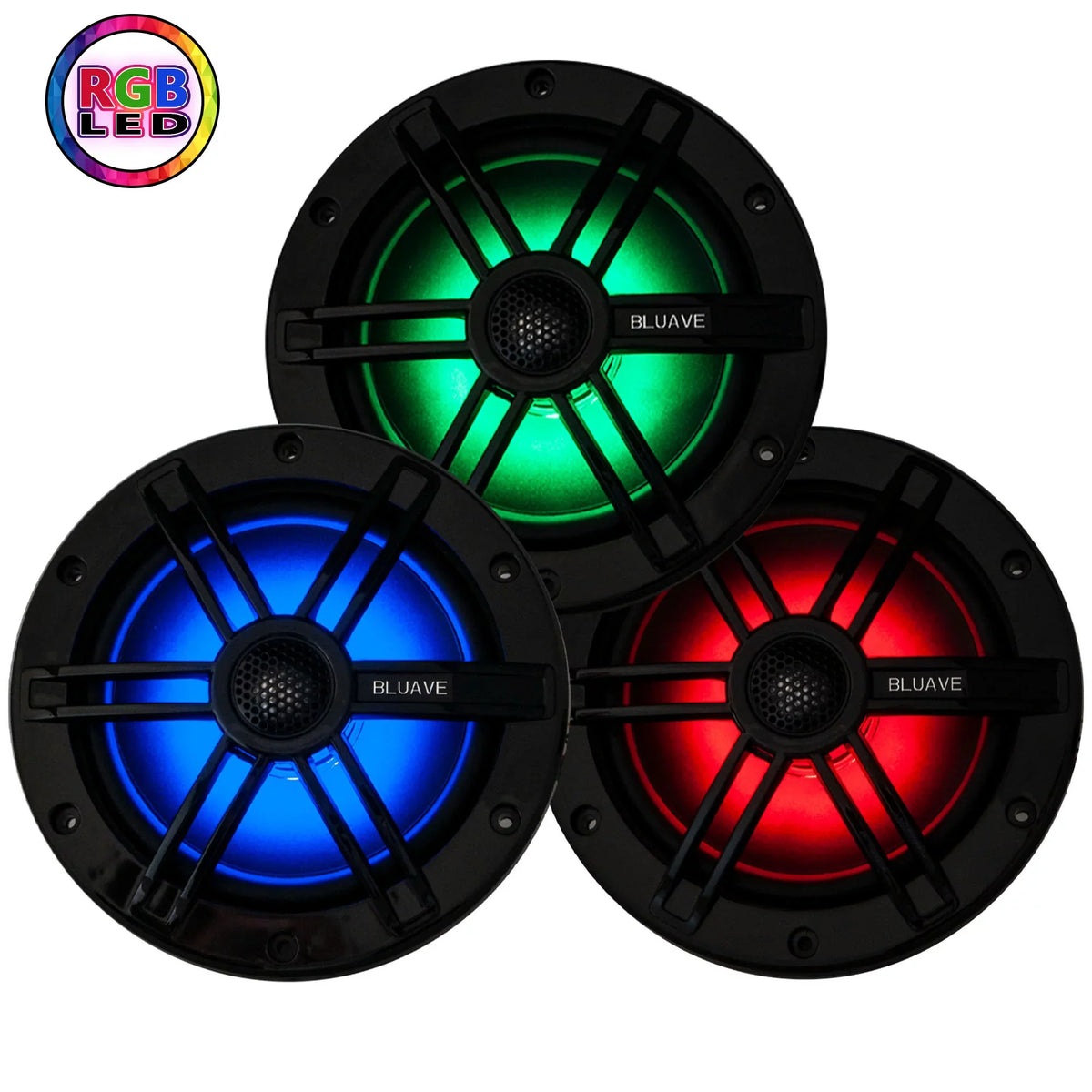 BLUAVE XQAP-B XQAP 4x Speaker Quad Pod - Black, Loaded With 6.5" RGB LED Marine Coaxial